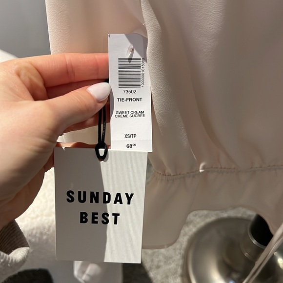 Cream Tie Front Crop Blouse - Picture 3 of 4